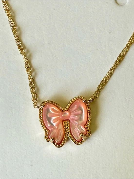Kendra Scott Bow Necklace pink/ Gold tone 16” - Picture 3 of 6